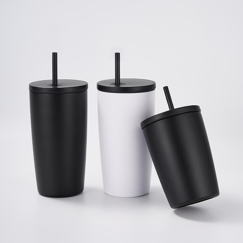 Double-layer Stainless Steel Straw Coffee Cup